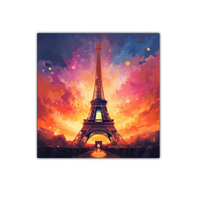 Atardecer vibrante con la Torre Eiffel iluminada en París