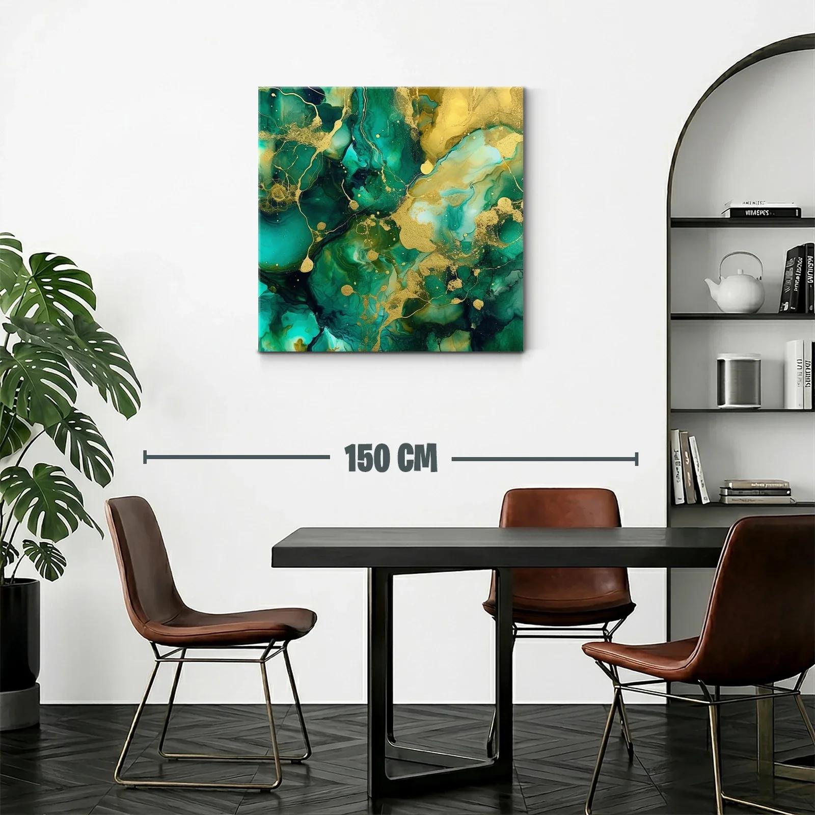 Cuadro abstracto en tonos verdes y dorados vibrantes — miniatura 2