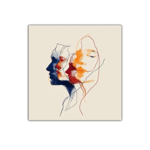 Composición de Rostros en Línea y Color Vibrante