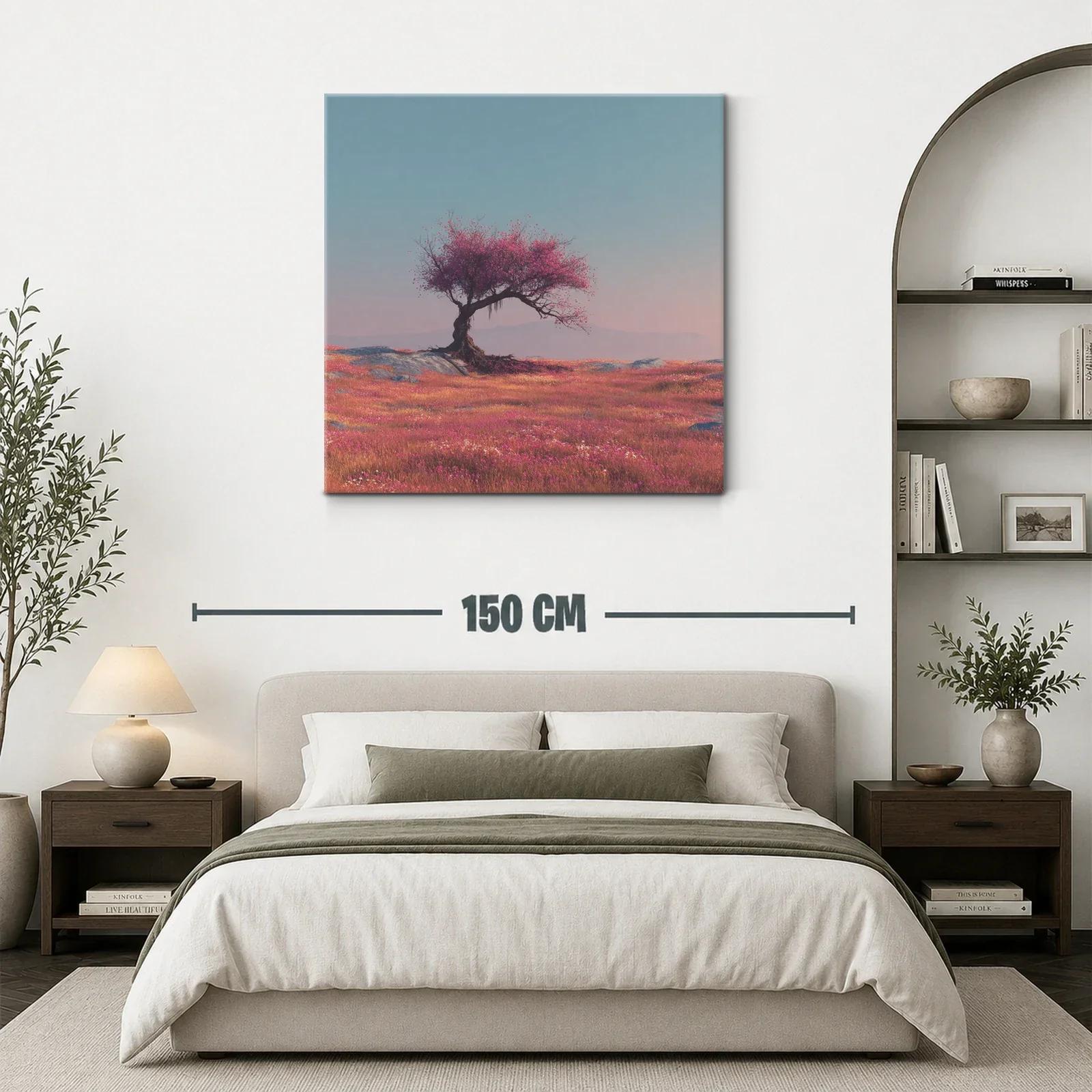 Árbol solitario en campo de flores vibrantes al amanecer — miniatura 3