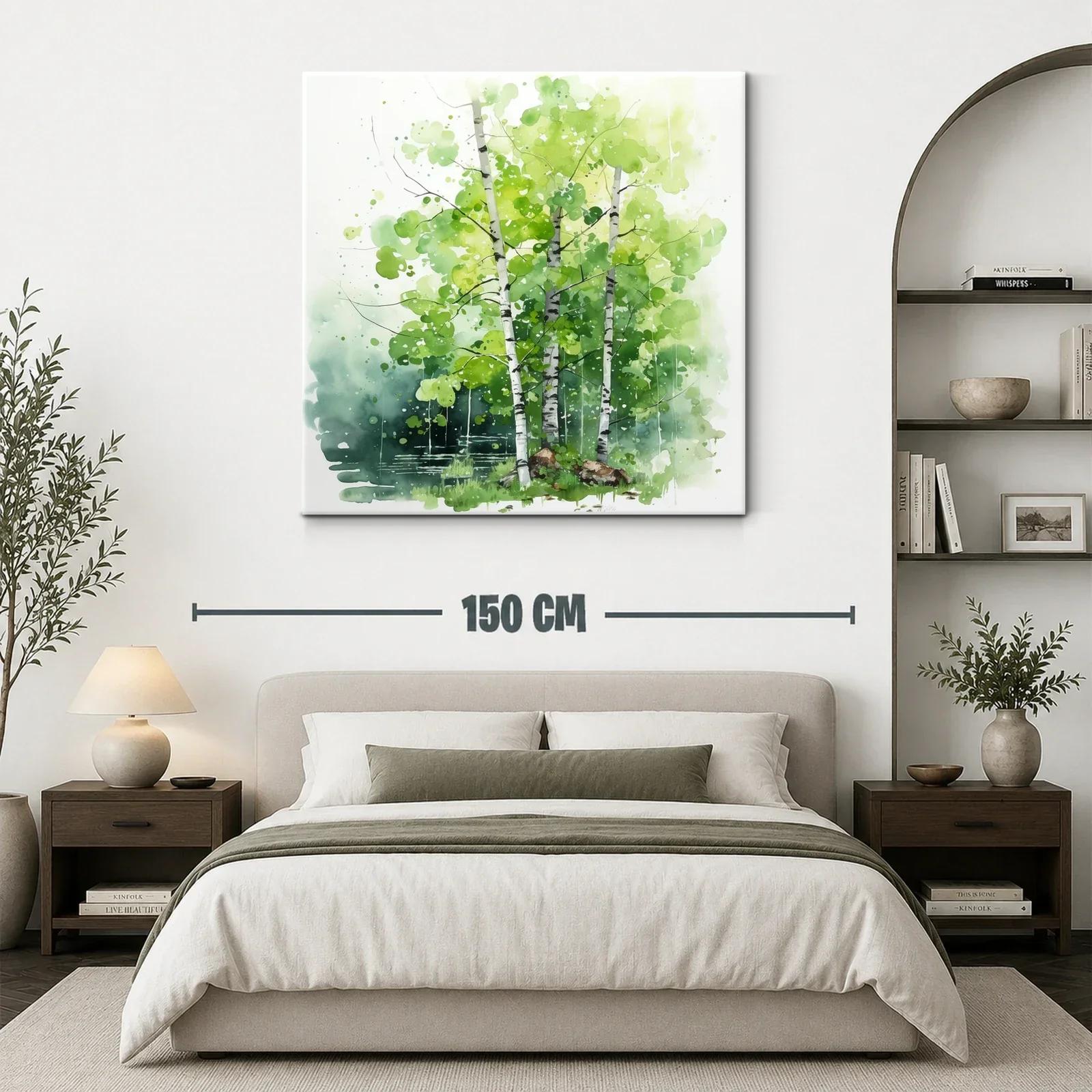 Bosque de abedules en acuarela con tonos verdes vibrantes — miniatura 3