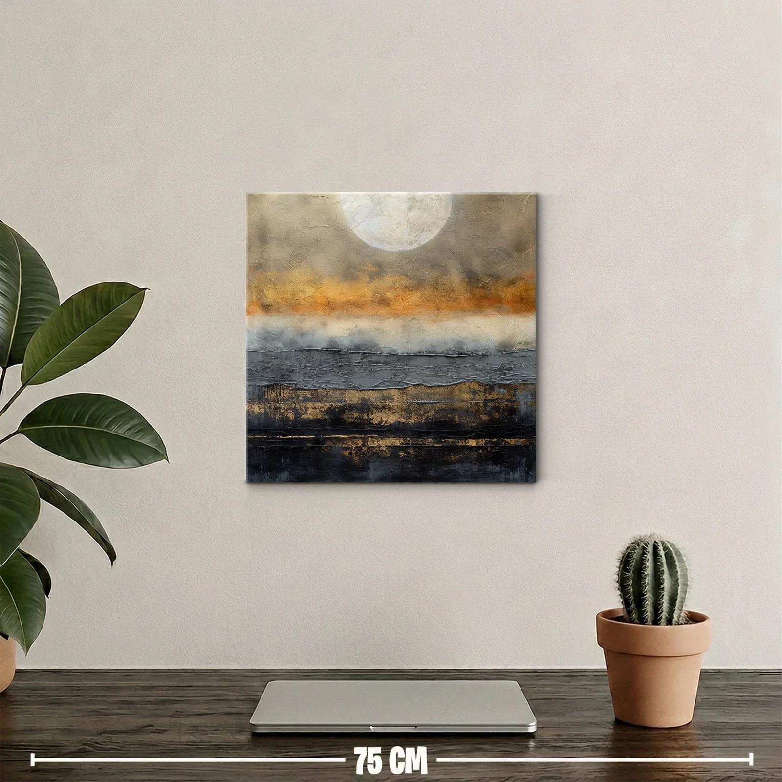 Cuadro abstracto con luna y tonos cálidos y oscuros — miniatura 2