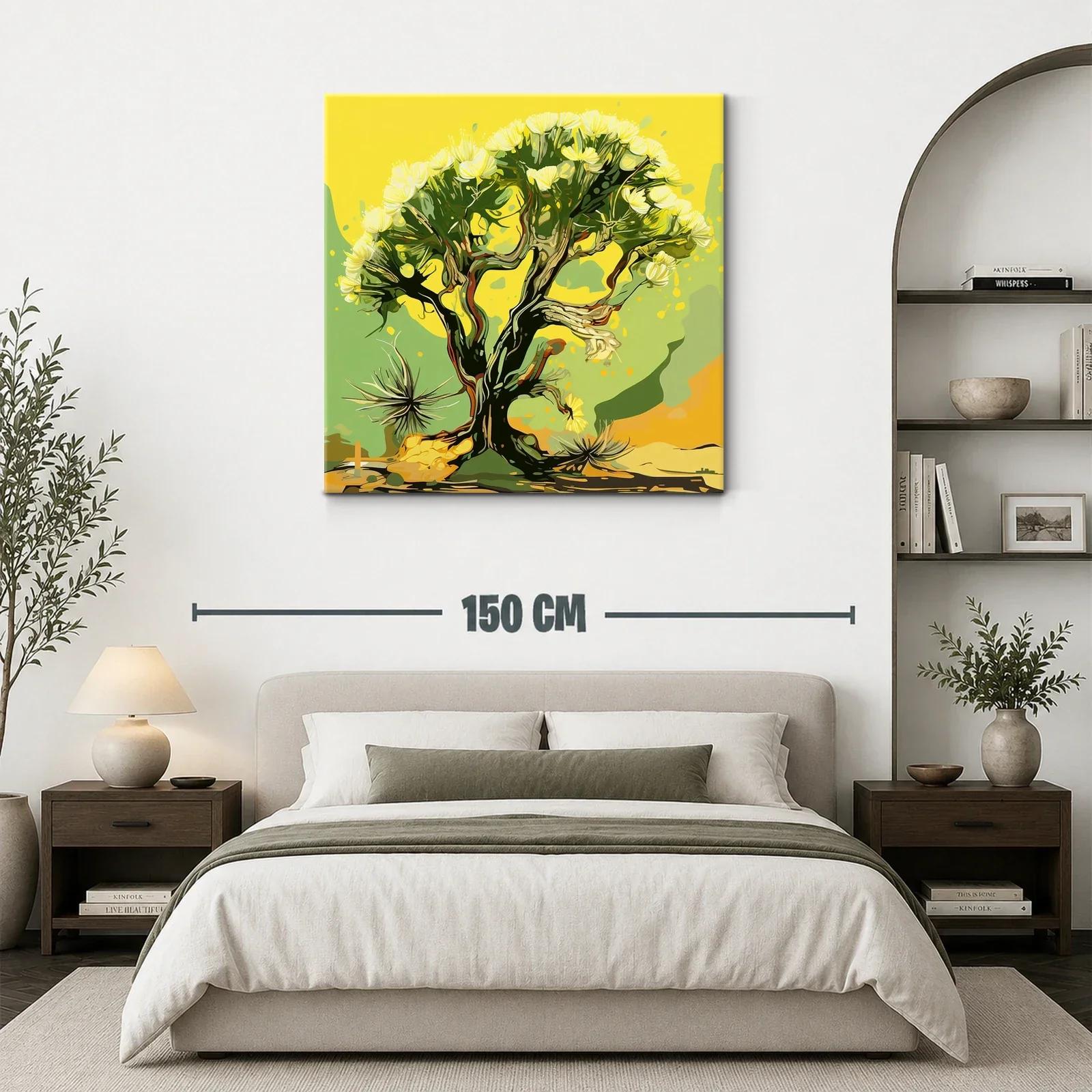 Árbol con Flores Amarillas en Fondo Abstracto Verde — miniatura 3