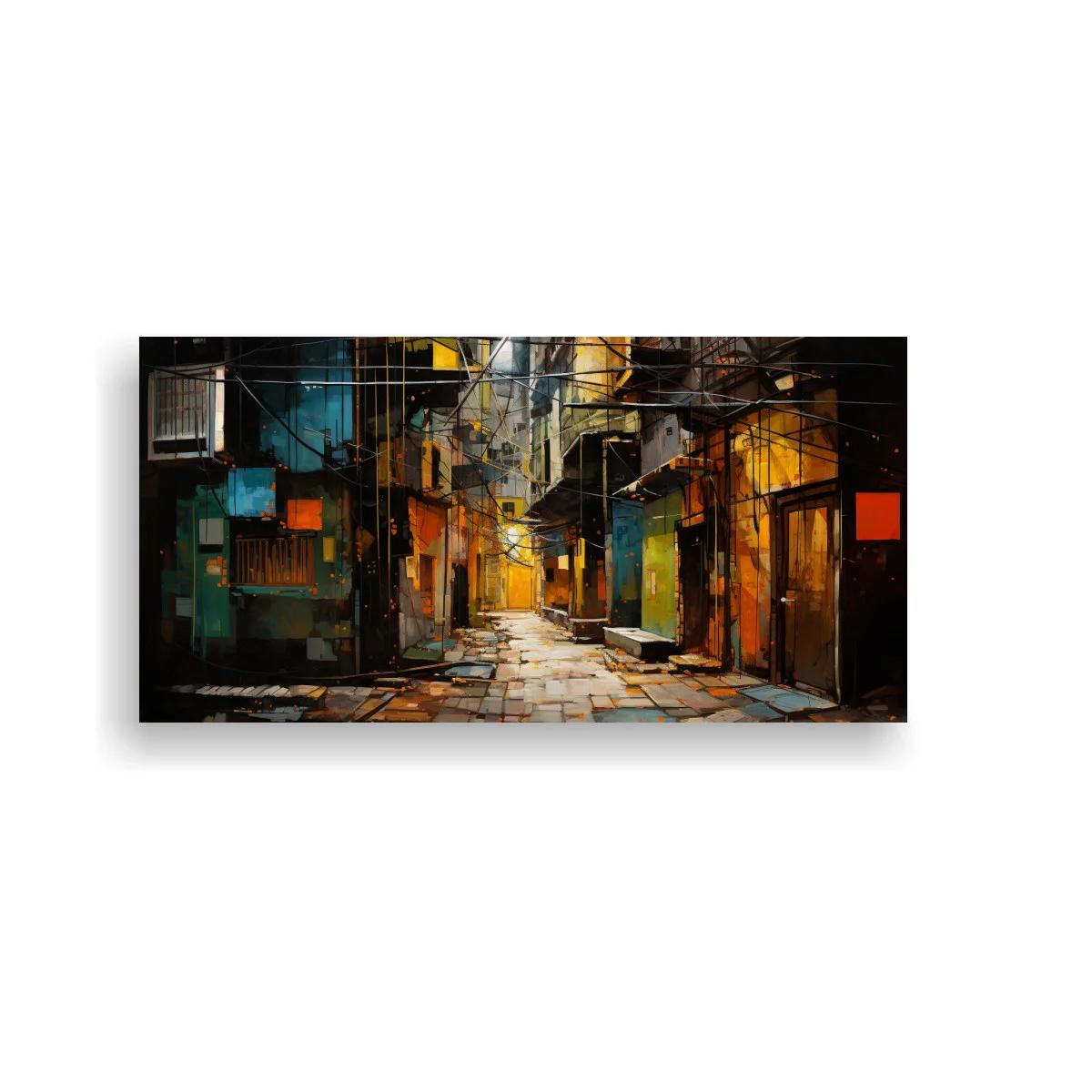 Cuadro callejón urbano con perspectiva profunda