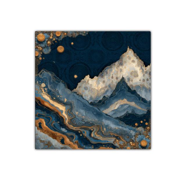 Montañas abstractas con destellos dorados y azul profundo
