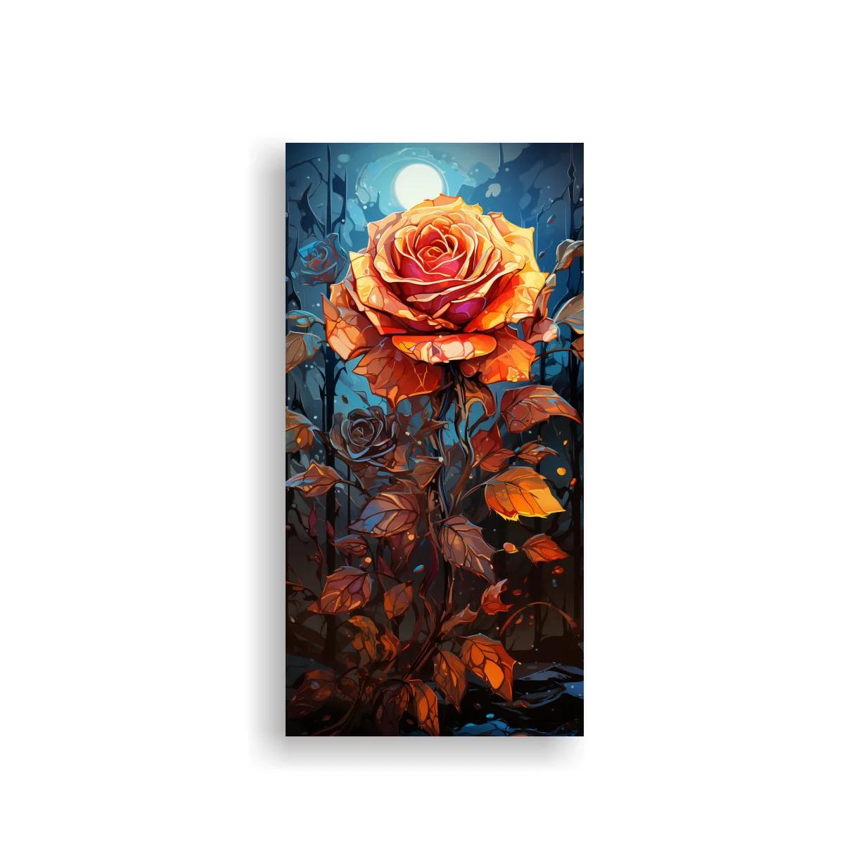 Cuadro rosa naranja con disco luminoso de fondo