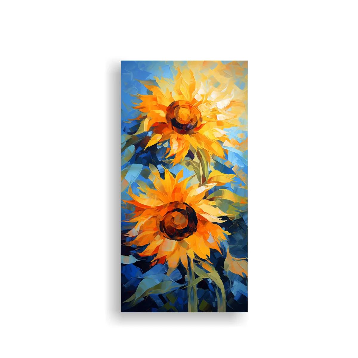 Cuadro girasoles con pinceladas geométricas intensas