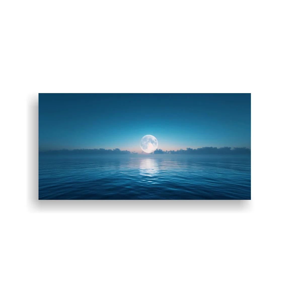 Cuadro luna llena sobre el mar con reflejo plateado