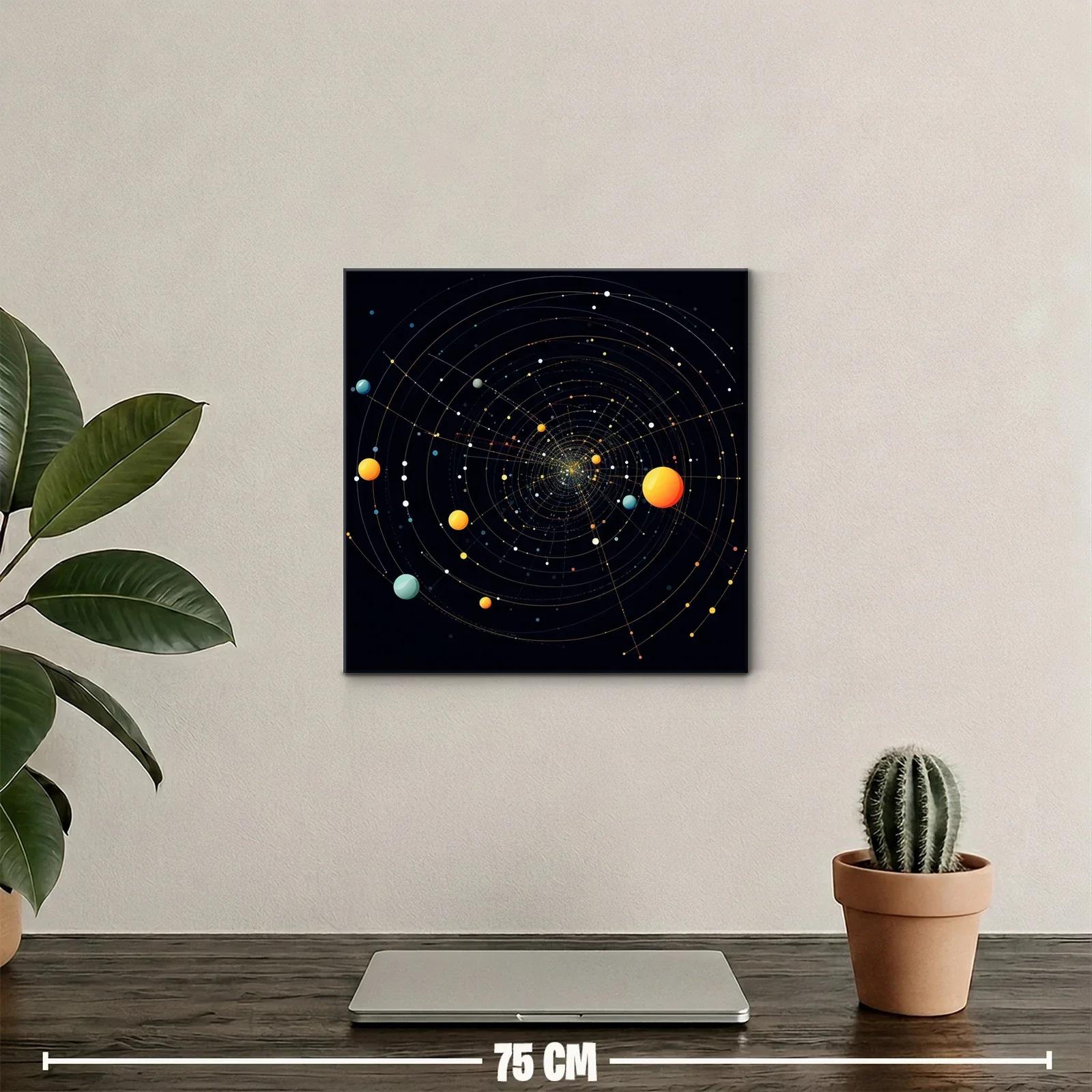 Cuadro abstracto con espiral cósmica y elementos planetarios — miniatura 2
