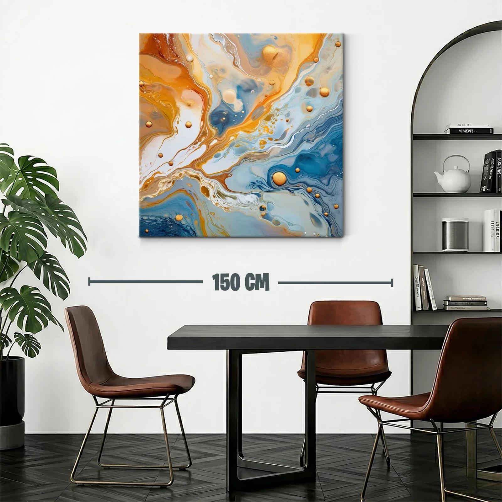 Cuadro abstracto con tonos dorados y azulados vibrantes — miniatura 2