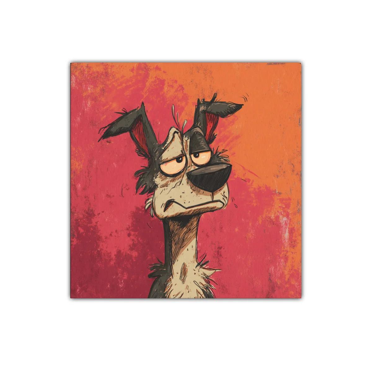 Cuadro decorativo con perro caricatura expresivo en fondo rojo y naranja — imagen principal