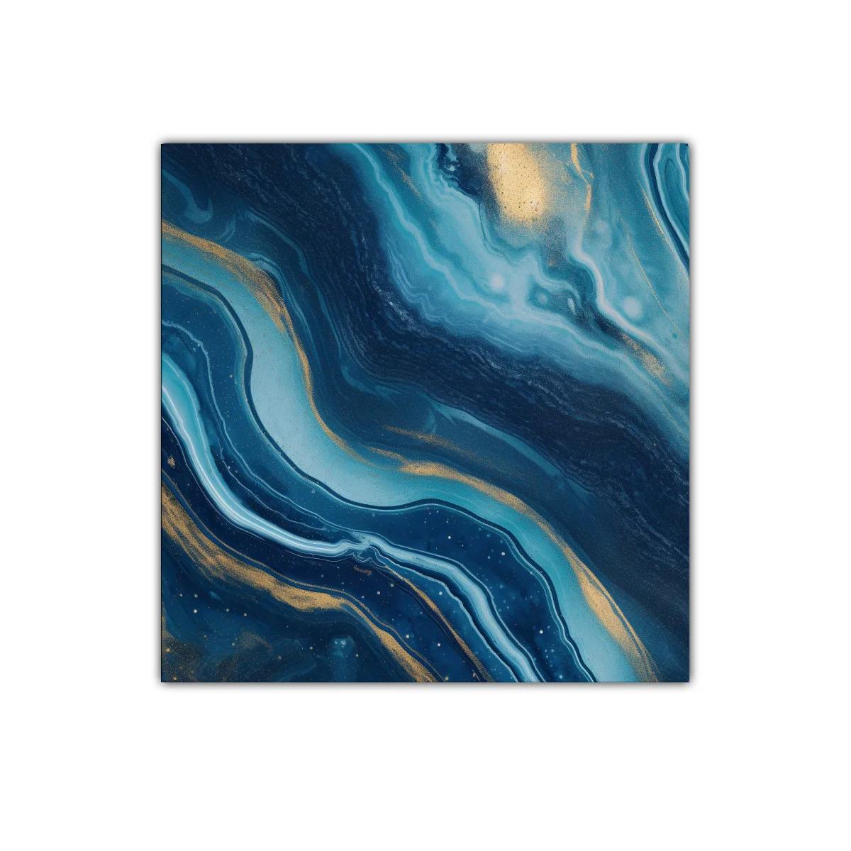 Cuadro abstracto en tonos azules y dorados vibrantes
