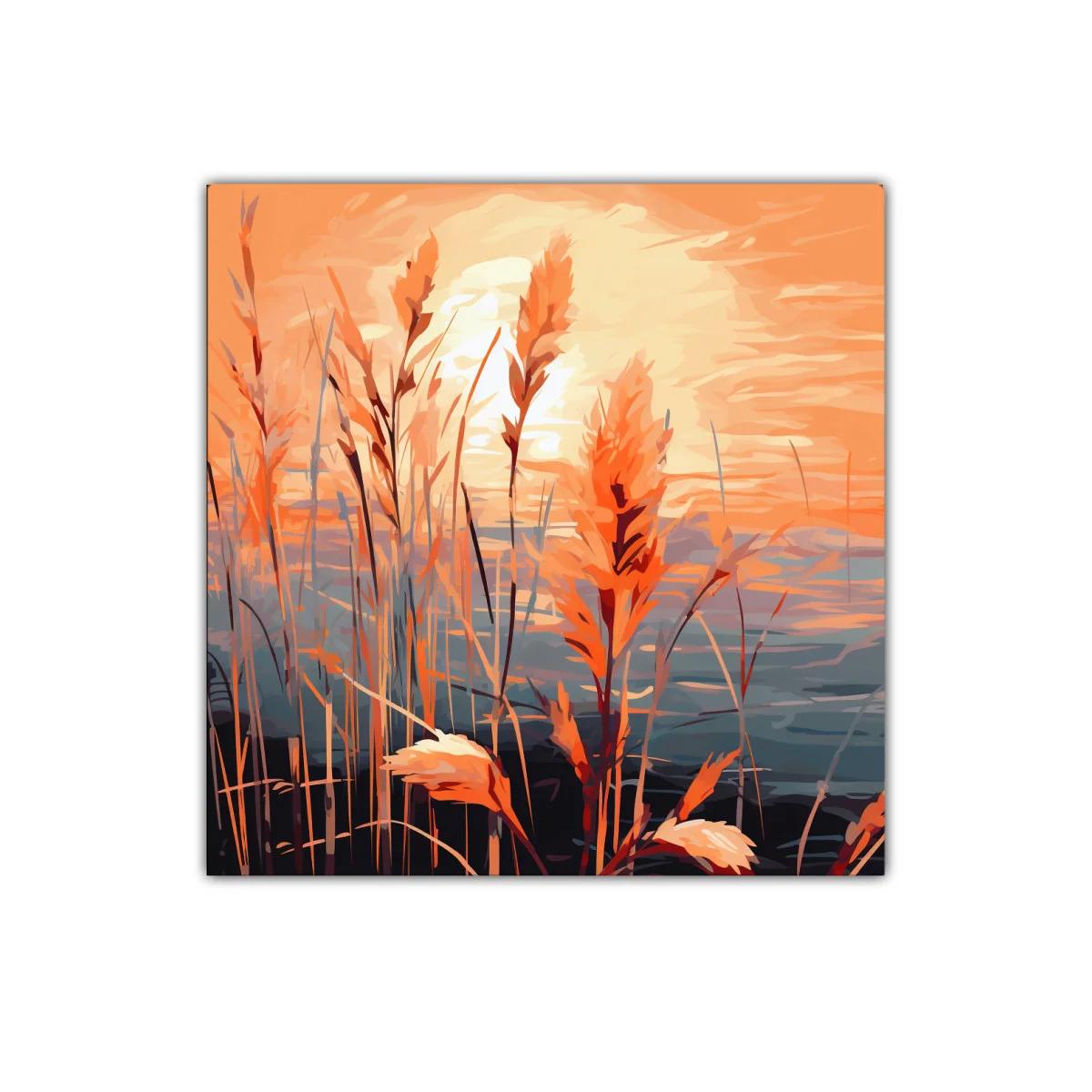 Atardecer con cañas doradas iluminadas por el sol — imagen principal