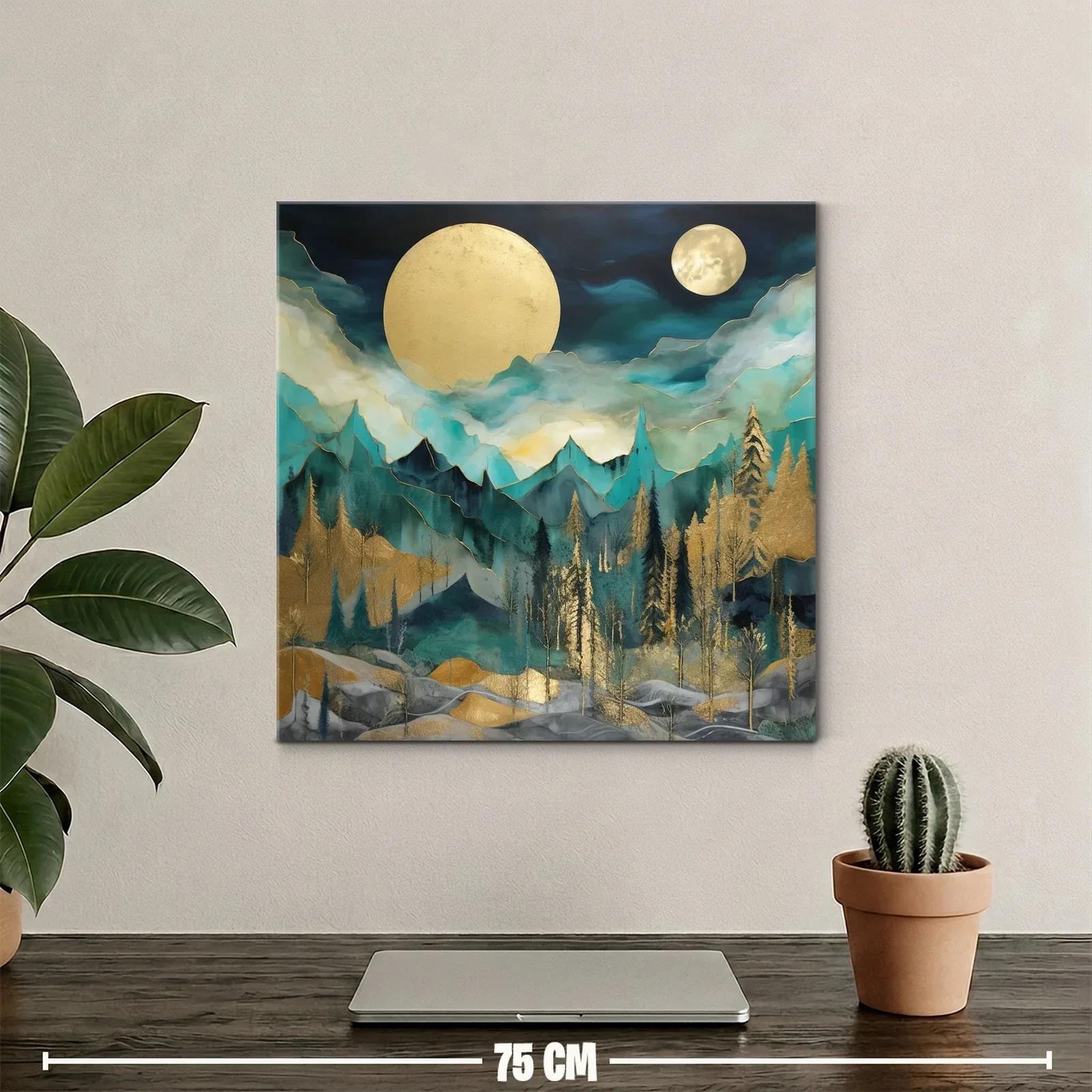Paisaje nocturno con lunas doradas y montañas azules — miniatura 2