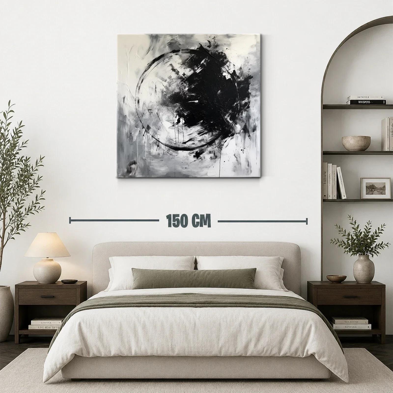 Cuadro abstracto en blanco y negro con círculo dinámico — miniatura 3