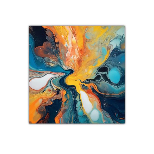 Cuadro abstracto con explosión de colores cálidos y fríos