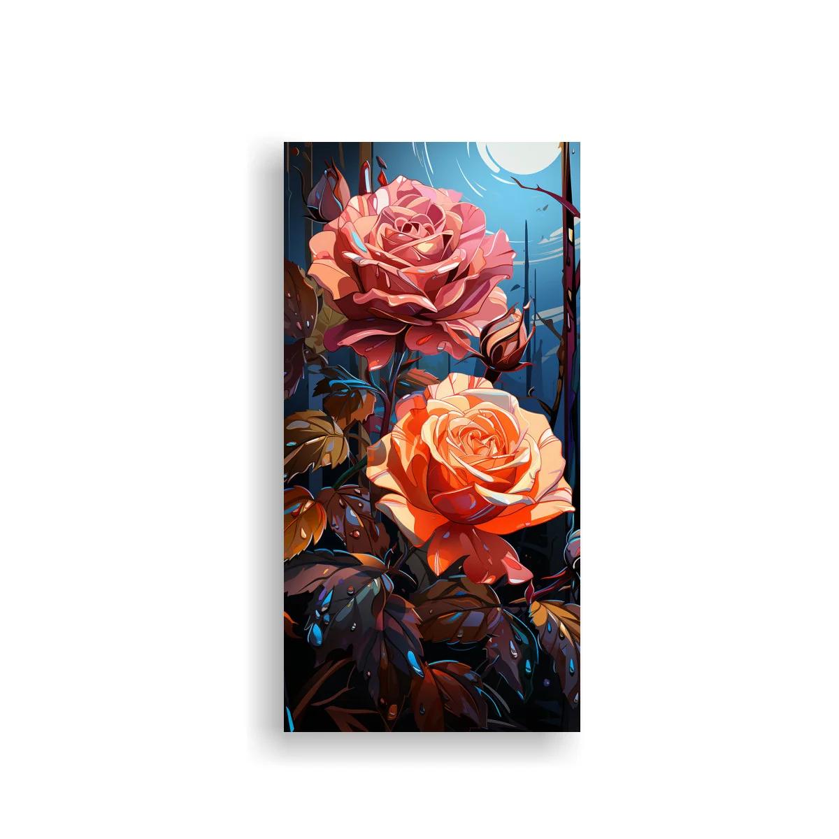 Cuadro rosas con disco luminoso y cielo azul