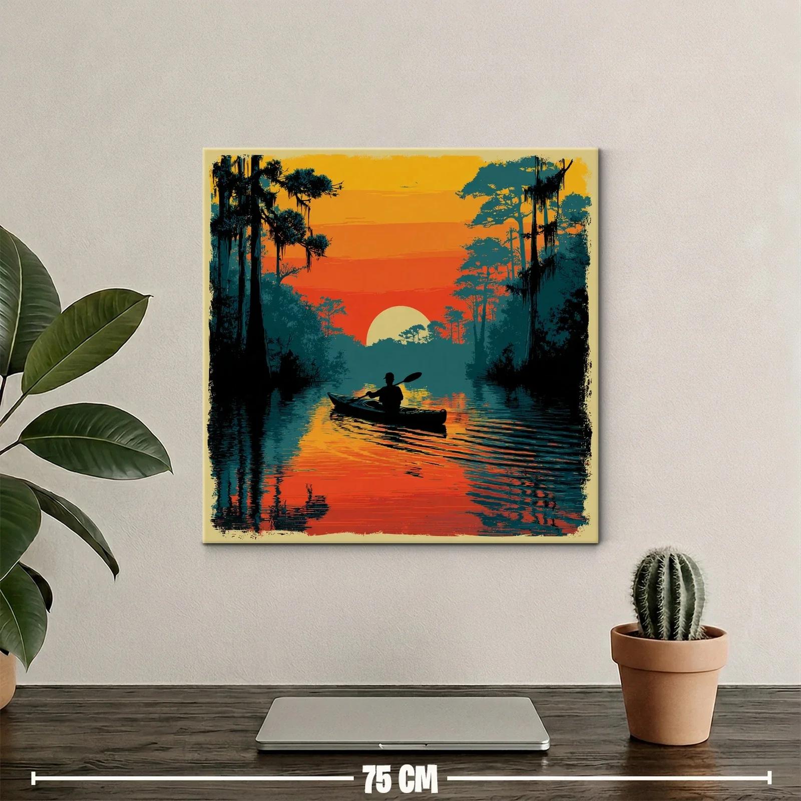 Atardecer sereno con kayak entre árboles y agua reflejada — miniatura 2