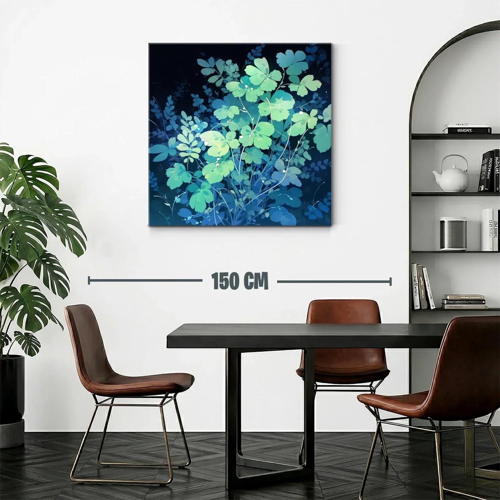 Cuadro con delicadas hojas verdes y fondo azul oscuro — miniatura 2