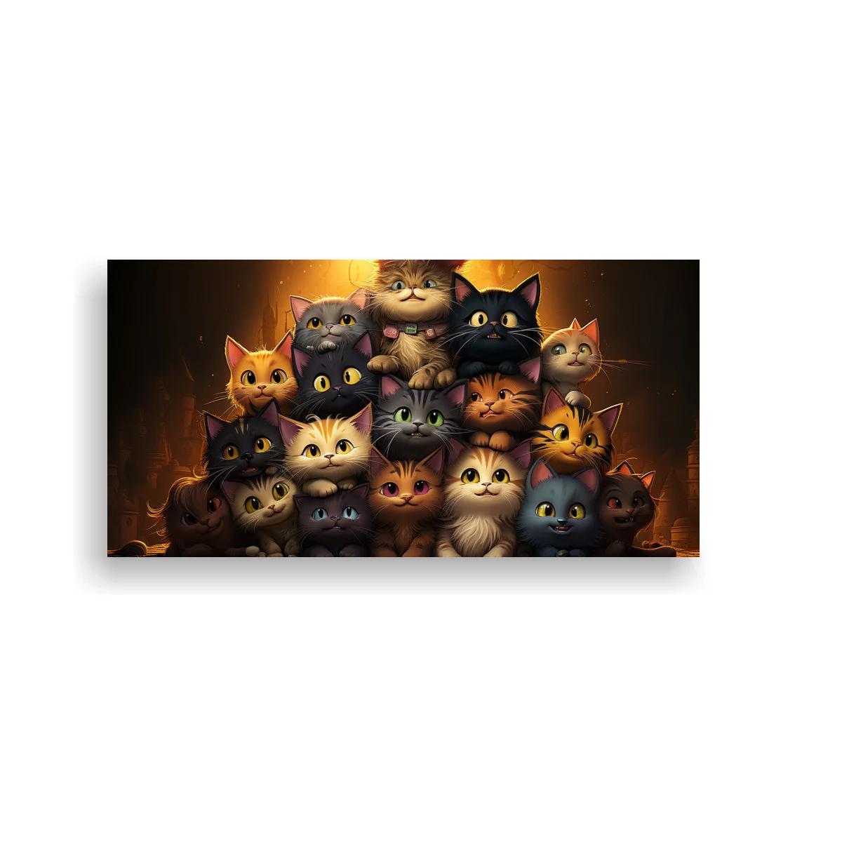 Cuadro grupo de gatos con rostros compactos