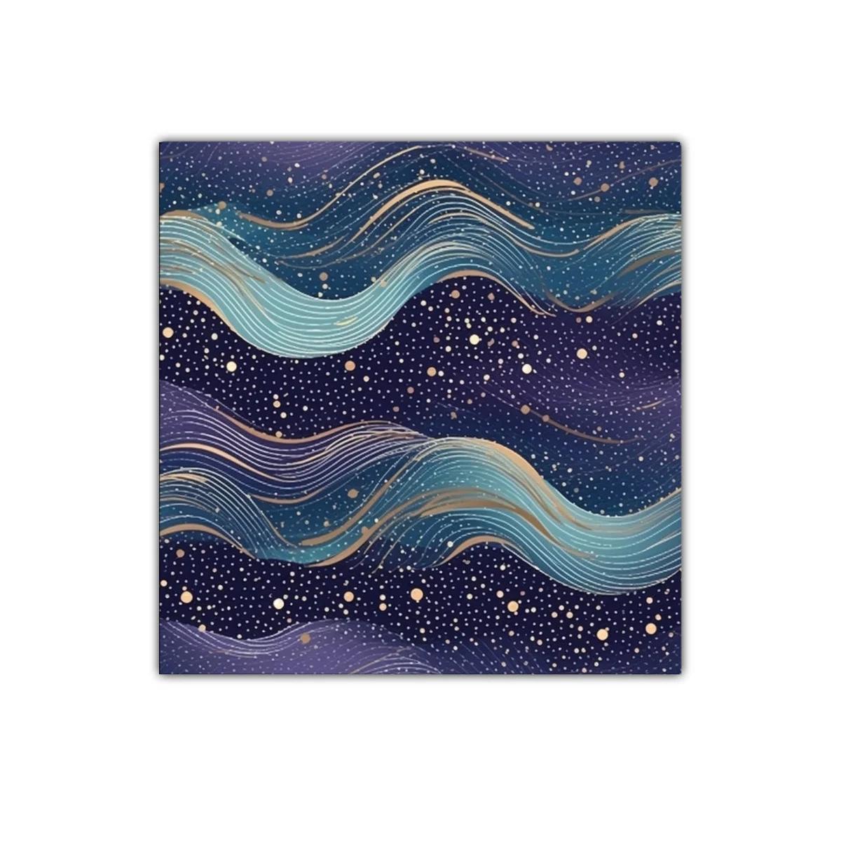 Cuadro decorativo con ondas fluidas y toques dorados