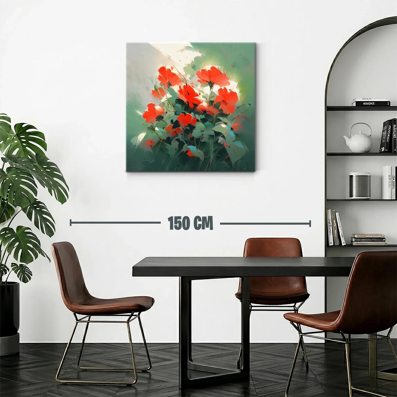 Cuadro flores rojas vibrantes entre follaje verde — miniatura 2