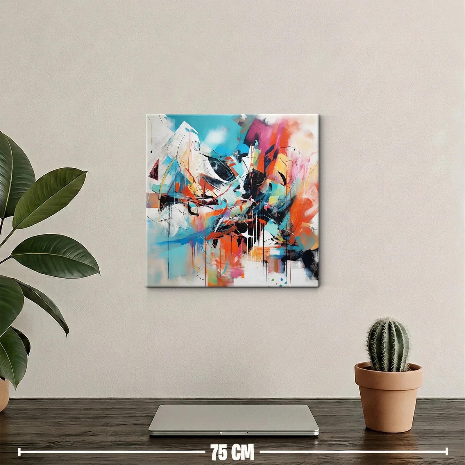 Cuadro abstracto con vibrantes tonos turquesa y naranja — miniatura 2