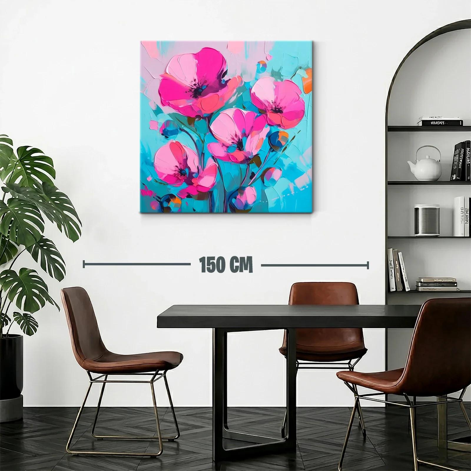 Cuadro floral con vibrantes tonalidades rosa y azul turquesa — miniatura 2
