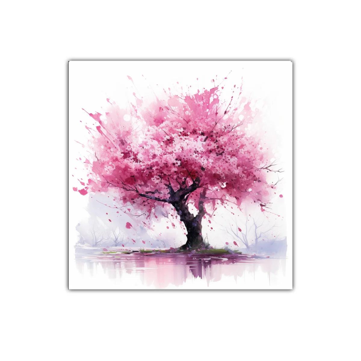 Árbol en flor rosa con reflejo sobre agua calma — imagen principal