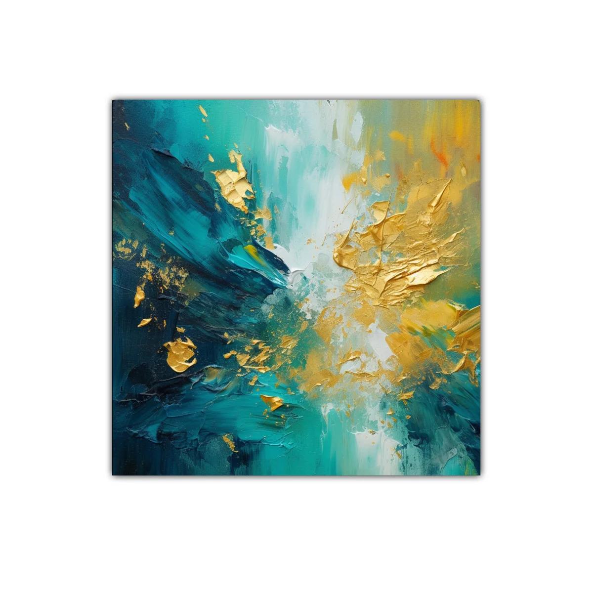 Cuadro abstracto en tonos turquesa con detalles dorados — imagen principal