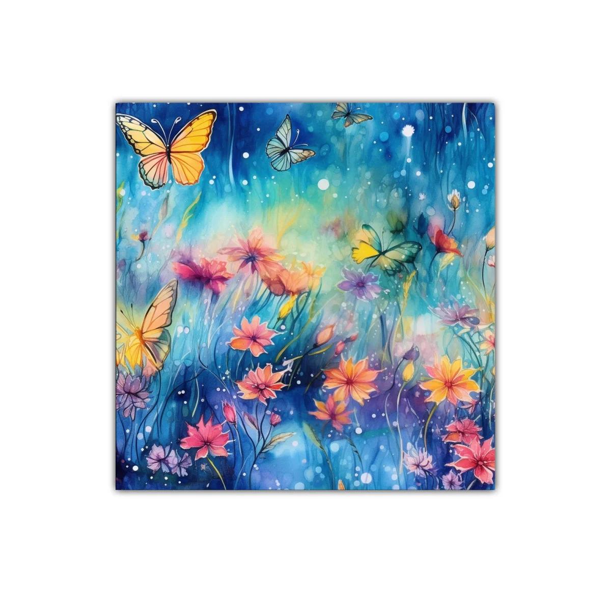 Cuadro con mariposas y flores de colores vibrantes