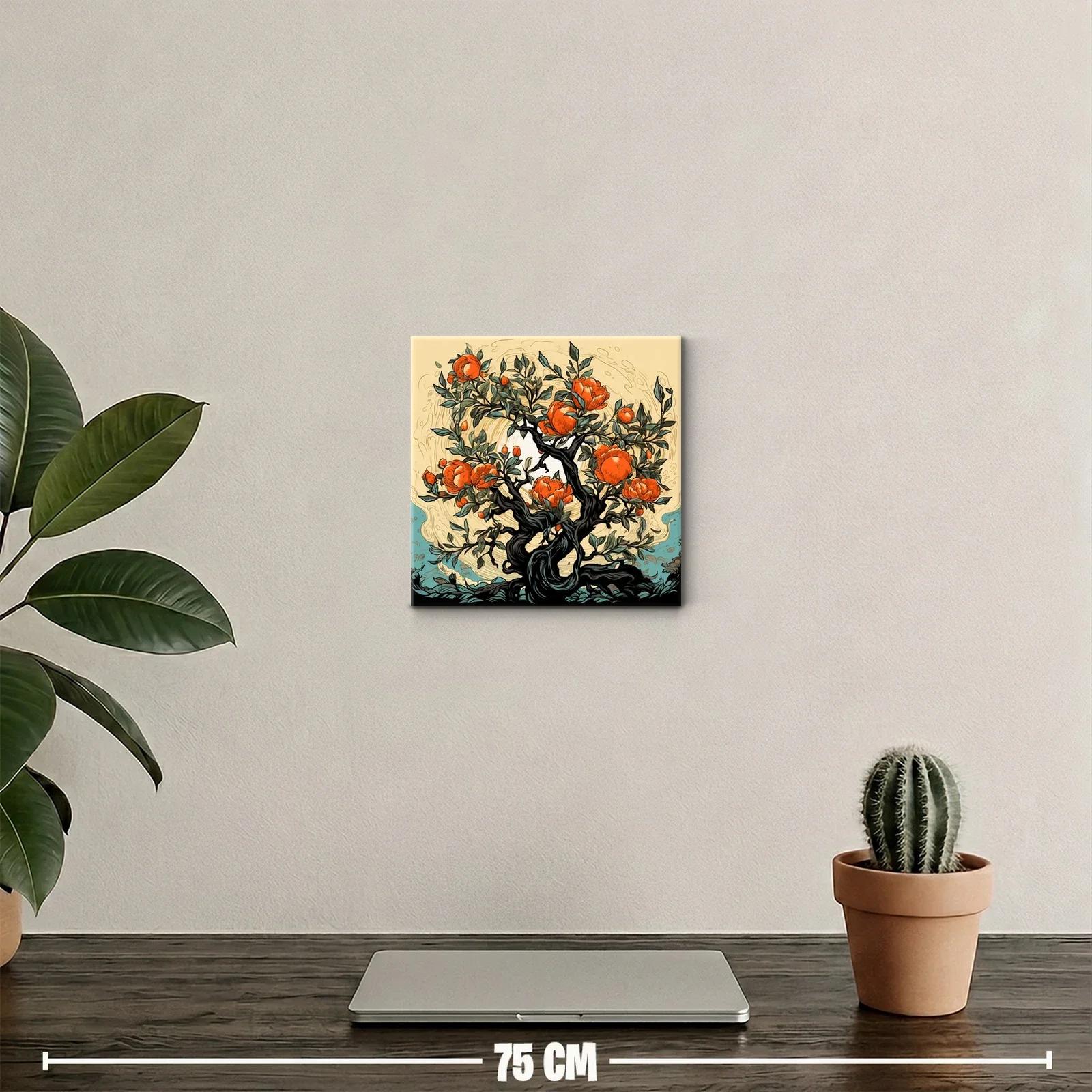 Árbol con flores naranjas y ramas retorcidas en fondo cálido — miniatura 2