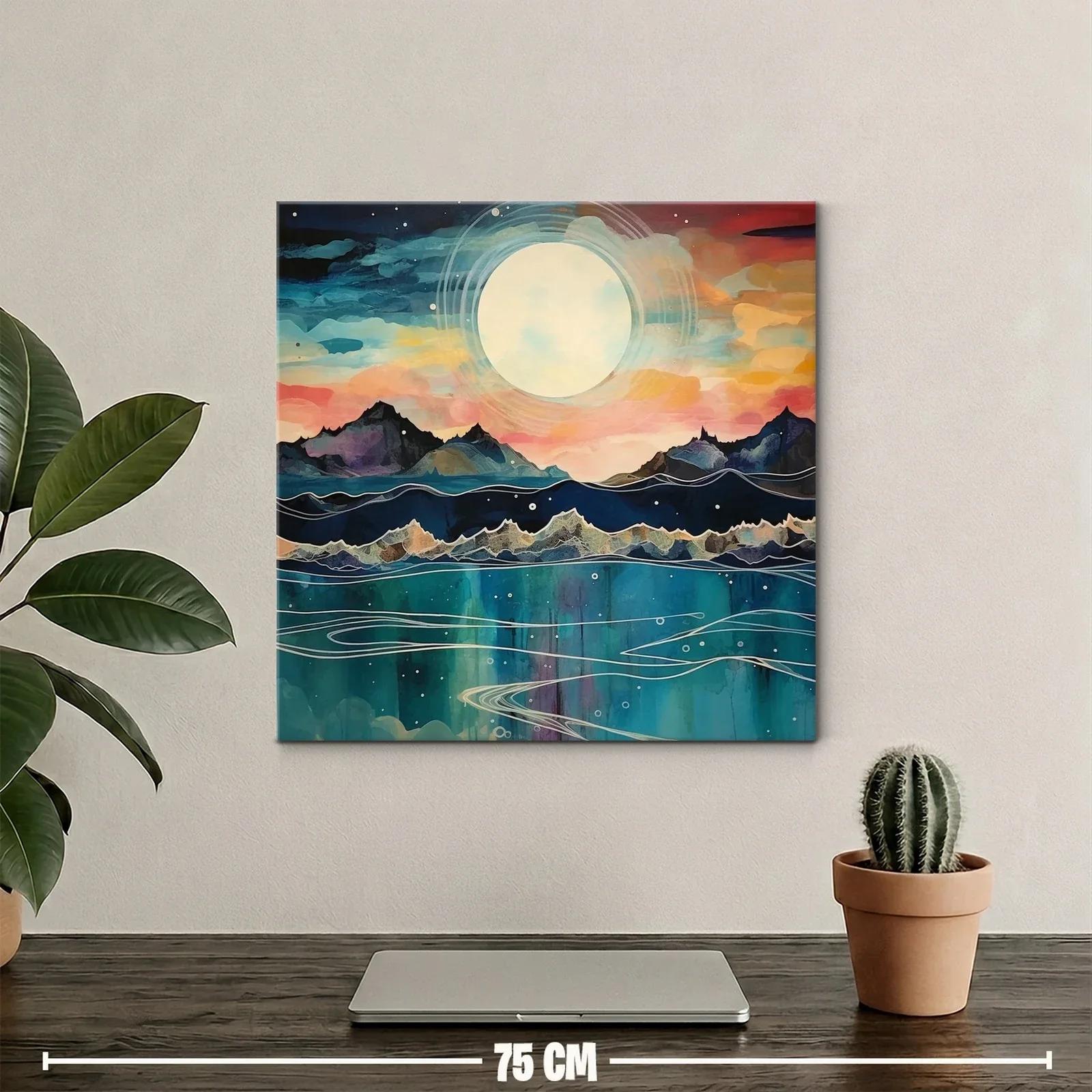 Paisaje nocturno con luna llena sobre montañas y mar — miniatura 2