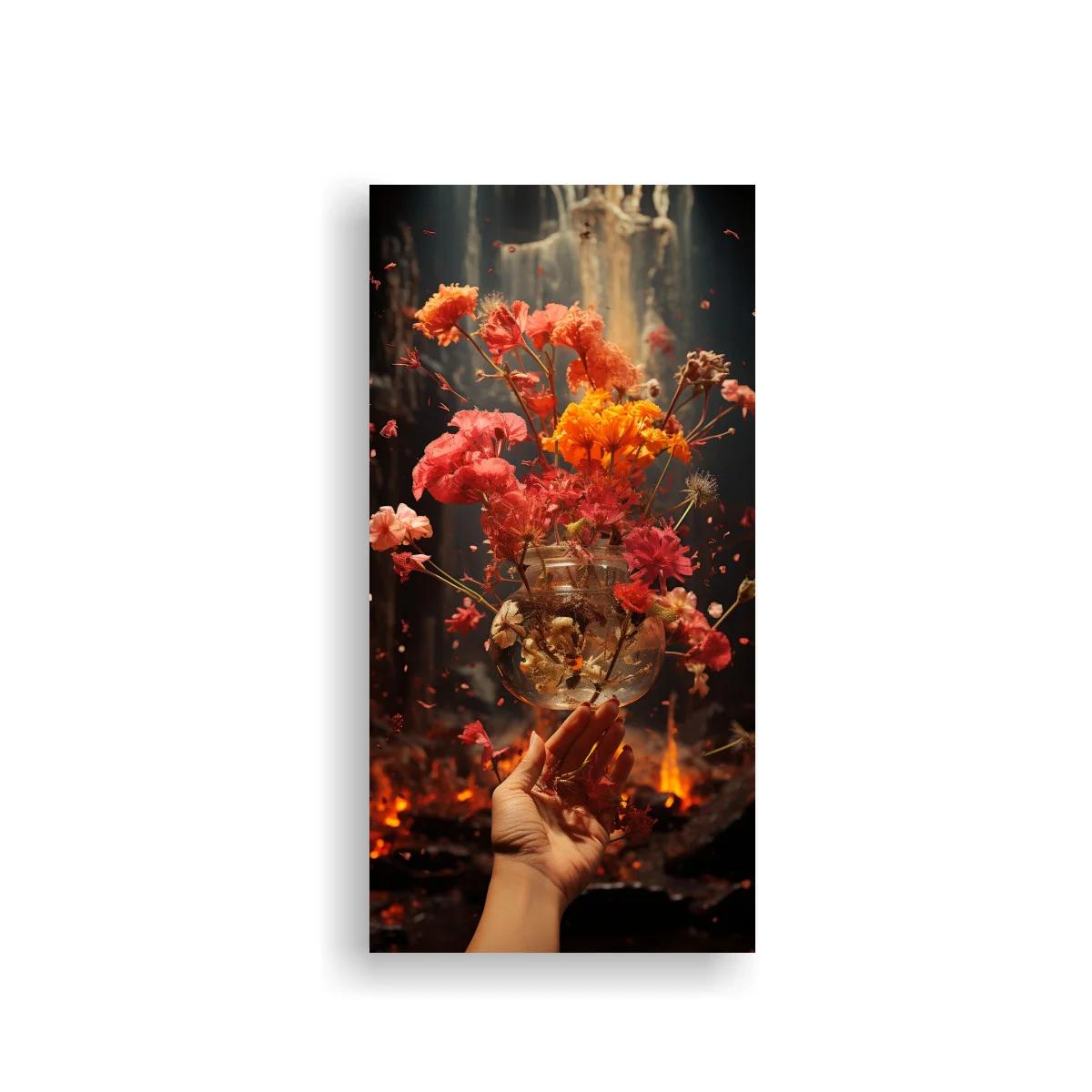 Cuadro ramo de flores naranjas y coral en jarrón de vidrio — imagen principal