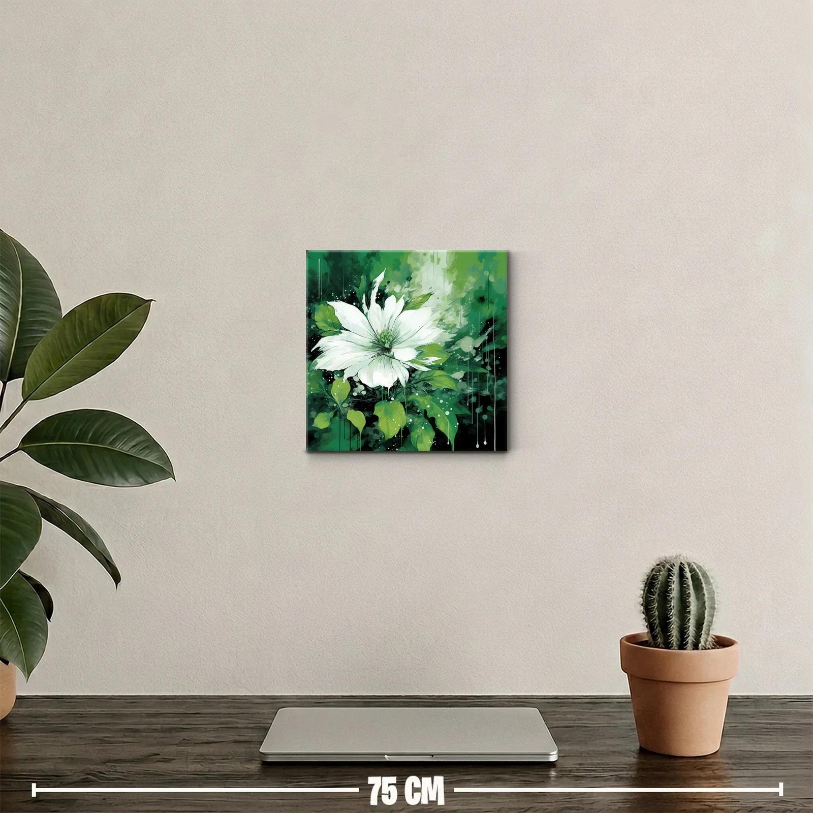 Flor blanca entre hojas verdes con fondo abstracto — miniatura 2