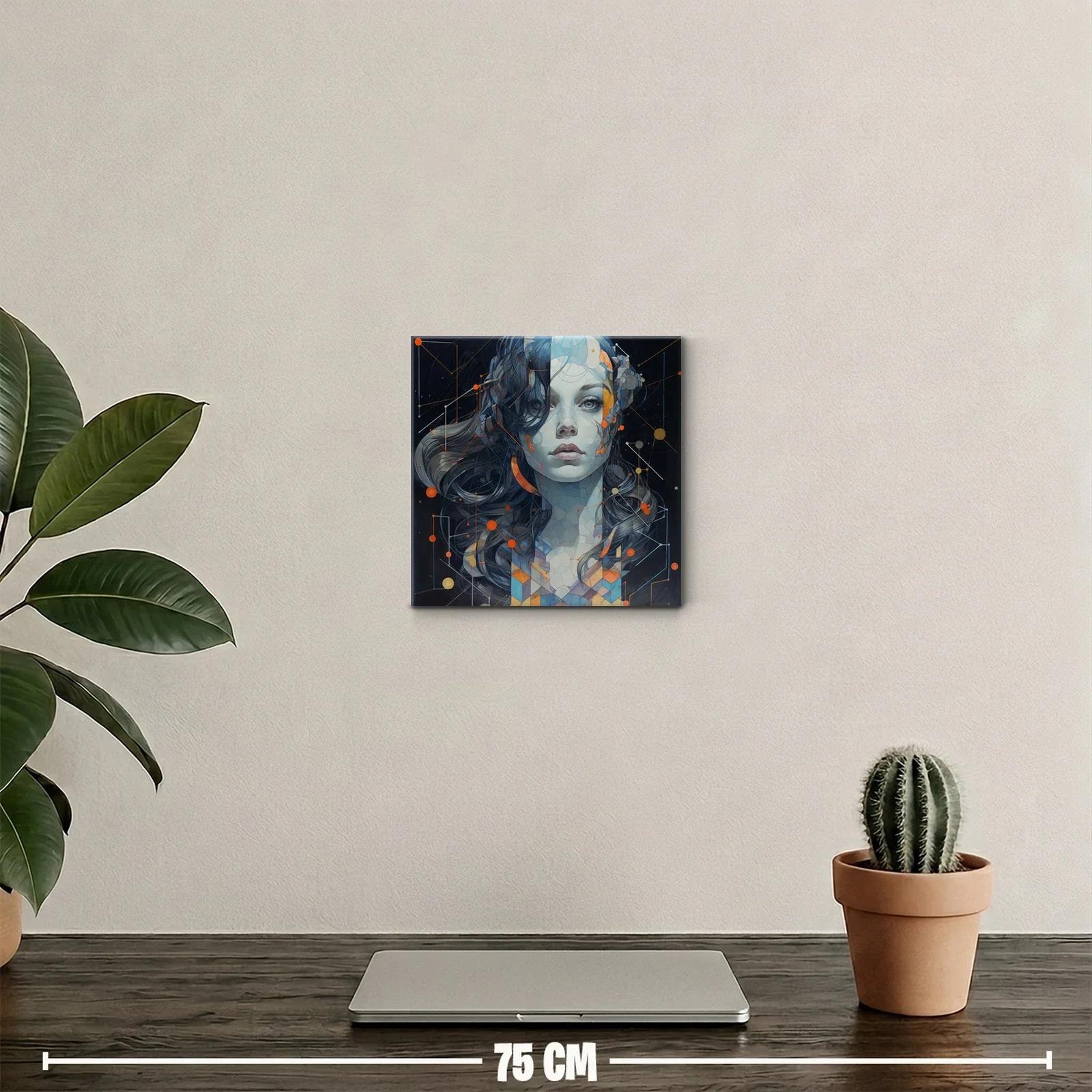 Retrato futurista femenino con detalles geométricos y vibrantes — miniatura 2