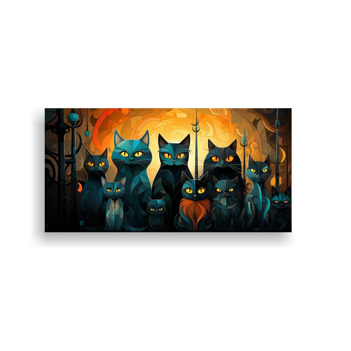 Cuadro grupo de gatos negros con rejas de hierro