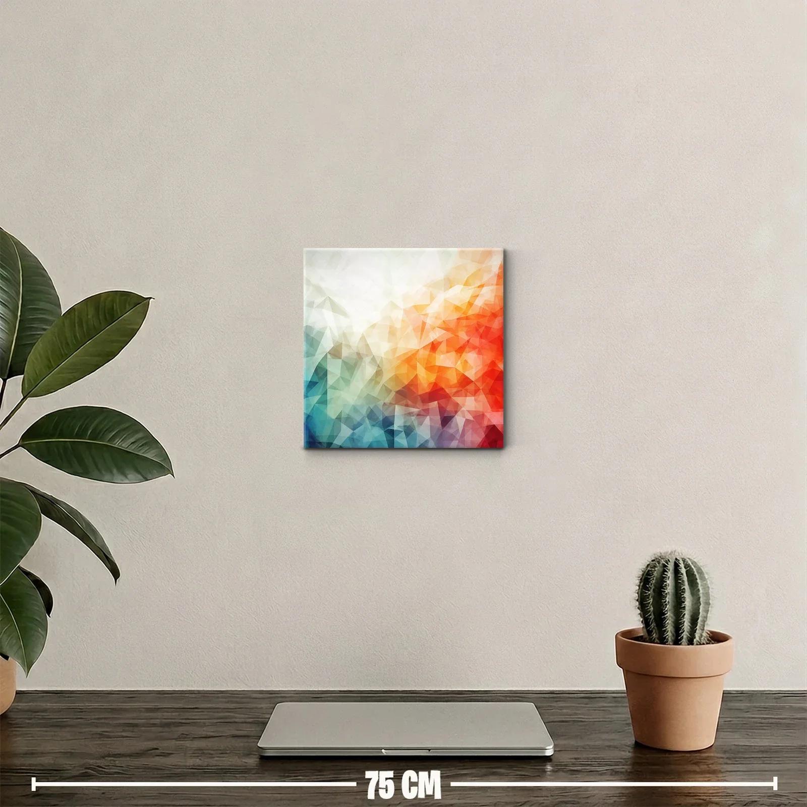 Cuadro abstracto con tonos cálidos y fríos en triángulos — miniatura 2