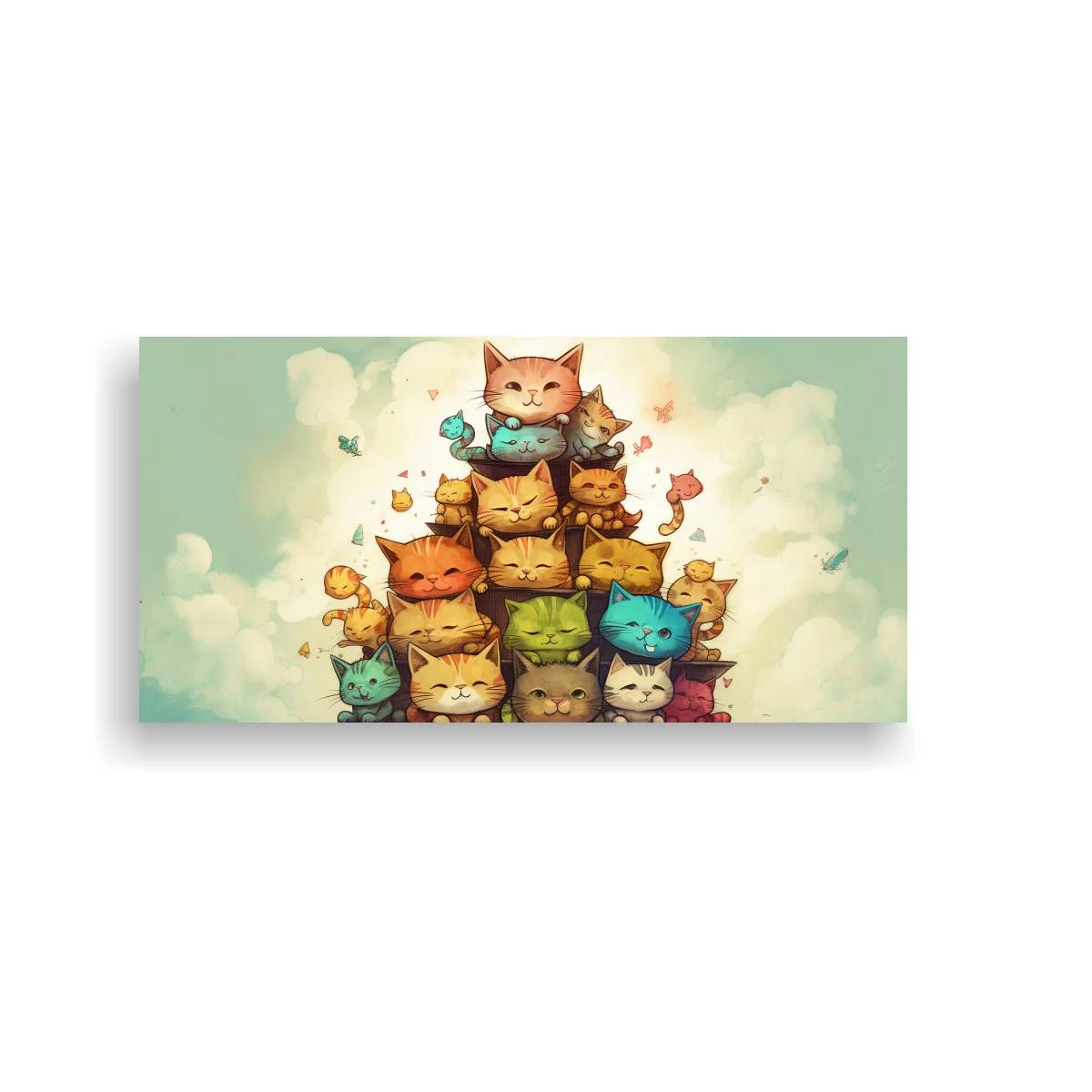 Cuadro torre de gatos con mariposas