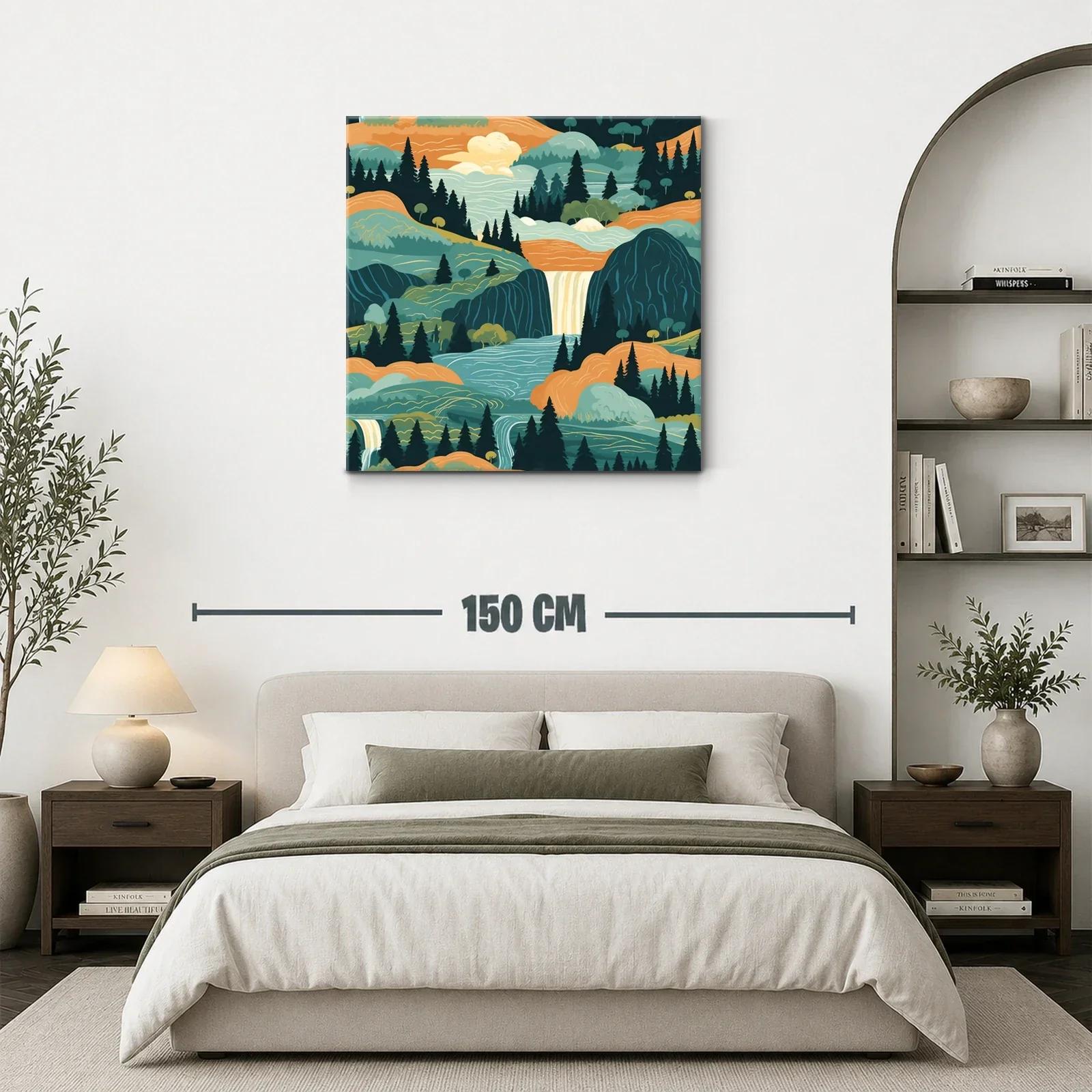 Paisaje sereno con cascadas y montañas en tonos cálidos — miniatura 3