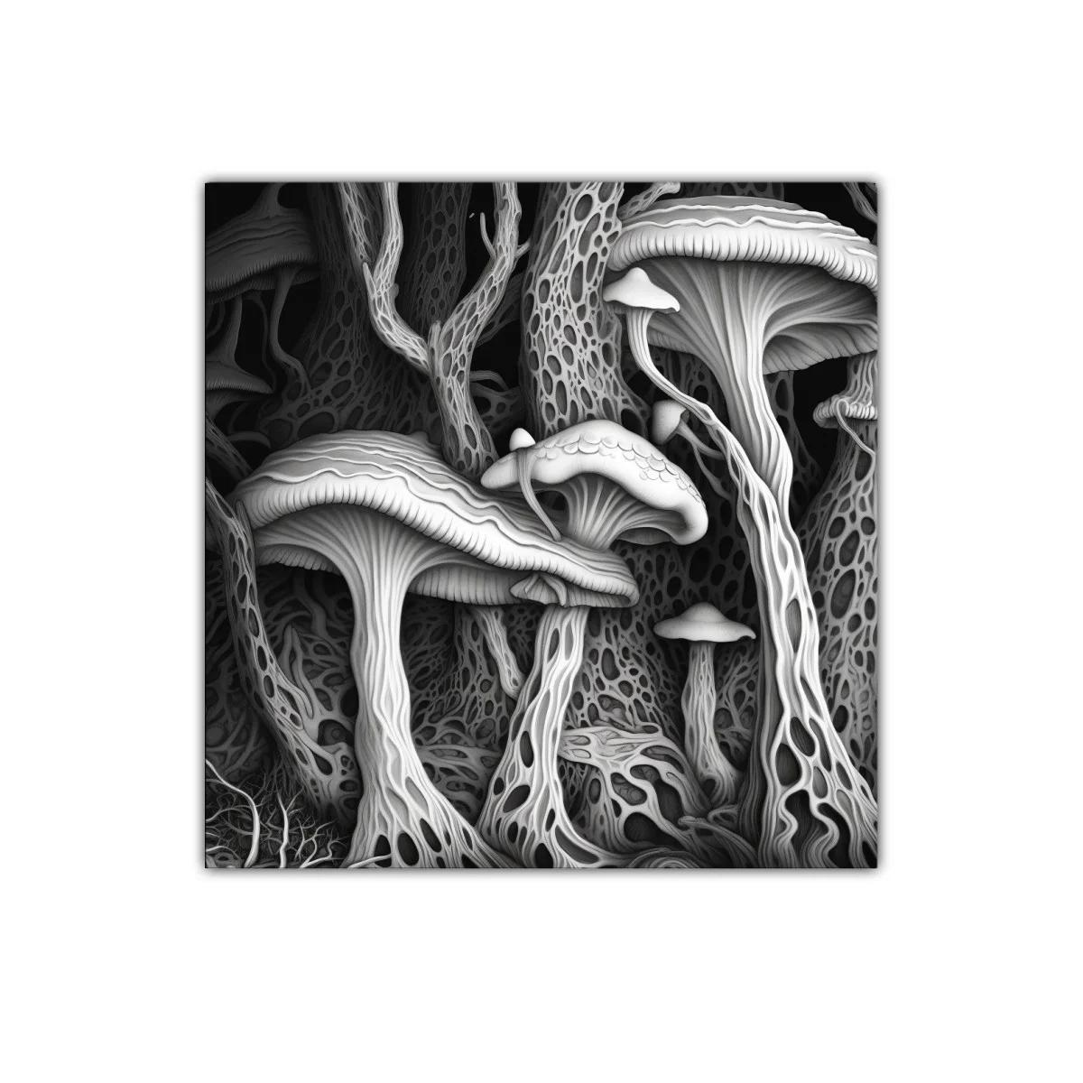 Composición fantasmal de hongos en tonos grises y negros — imagen principal
