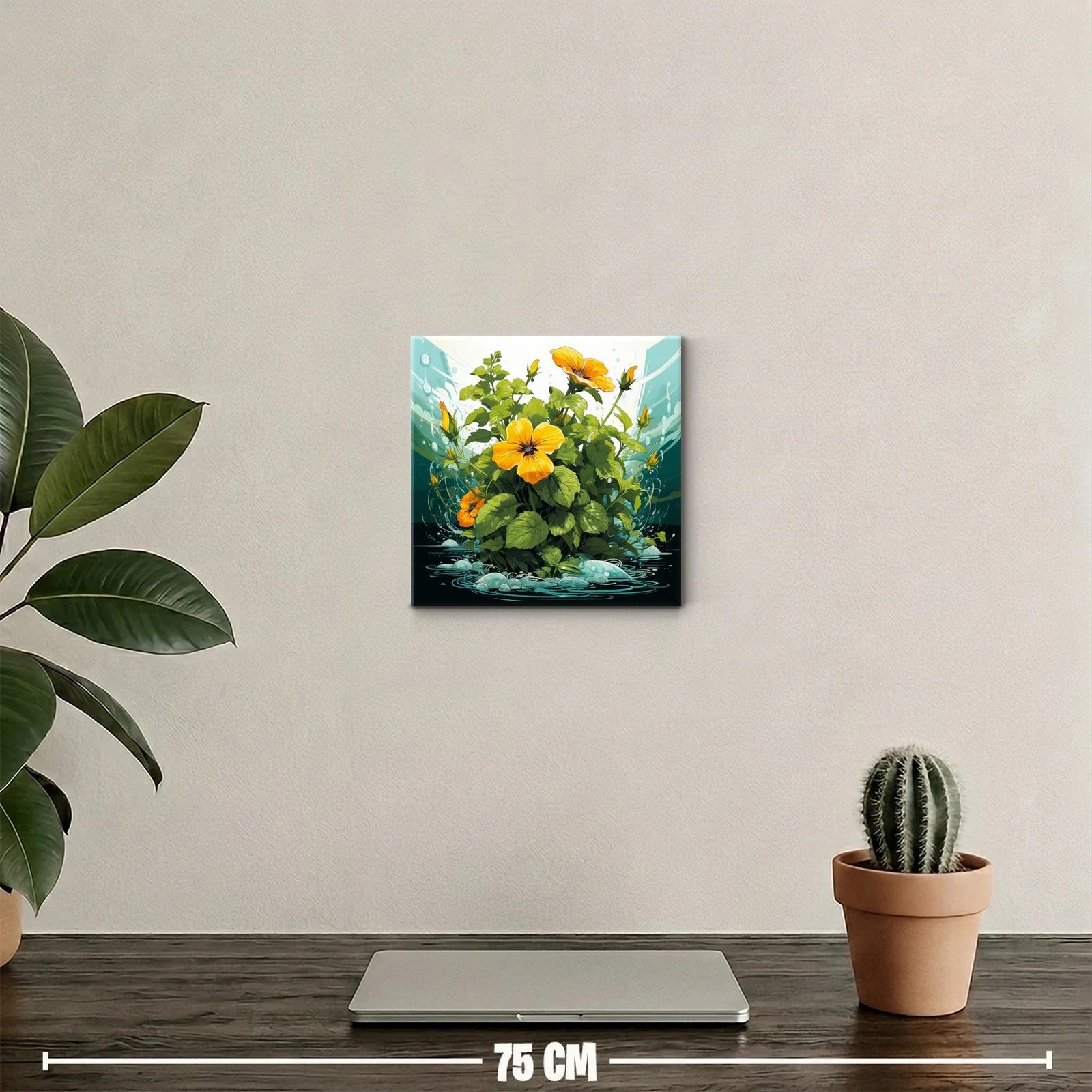 Cuadro vibrante con flores naranjas y hojas verdes — miniatura 2