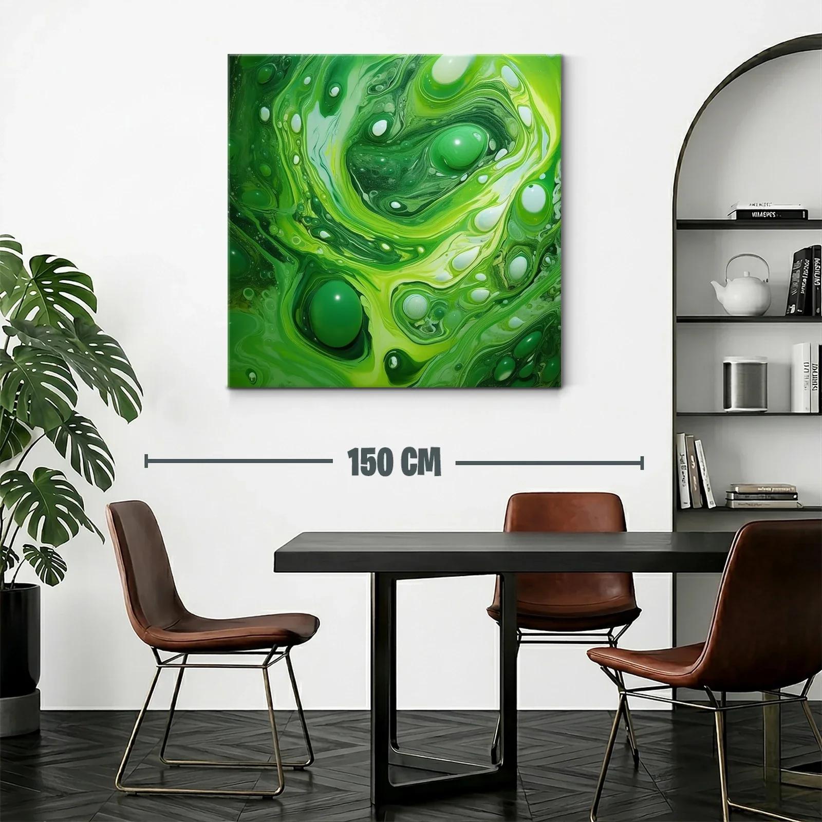 Cuadro abstracto con tonos verdes y formas fluidas — miniatura 2