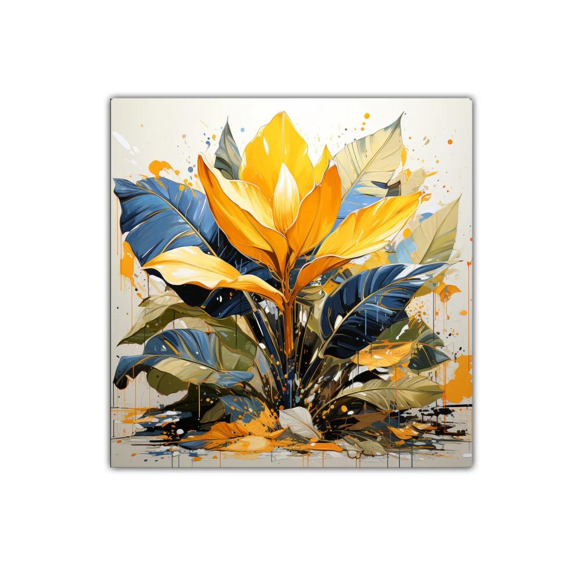 Cuadro de planta tropical en tonos amarillo y azul vibrante — miniatura 1