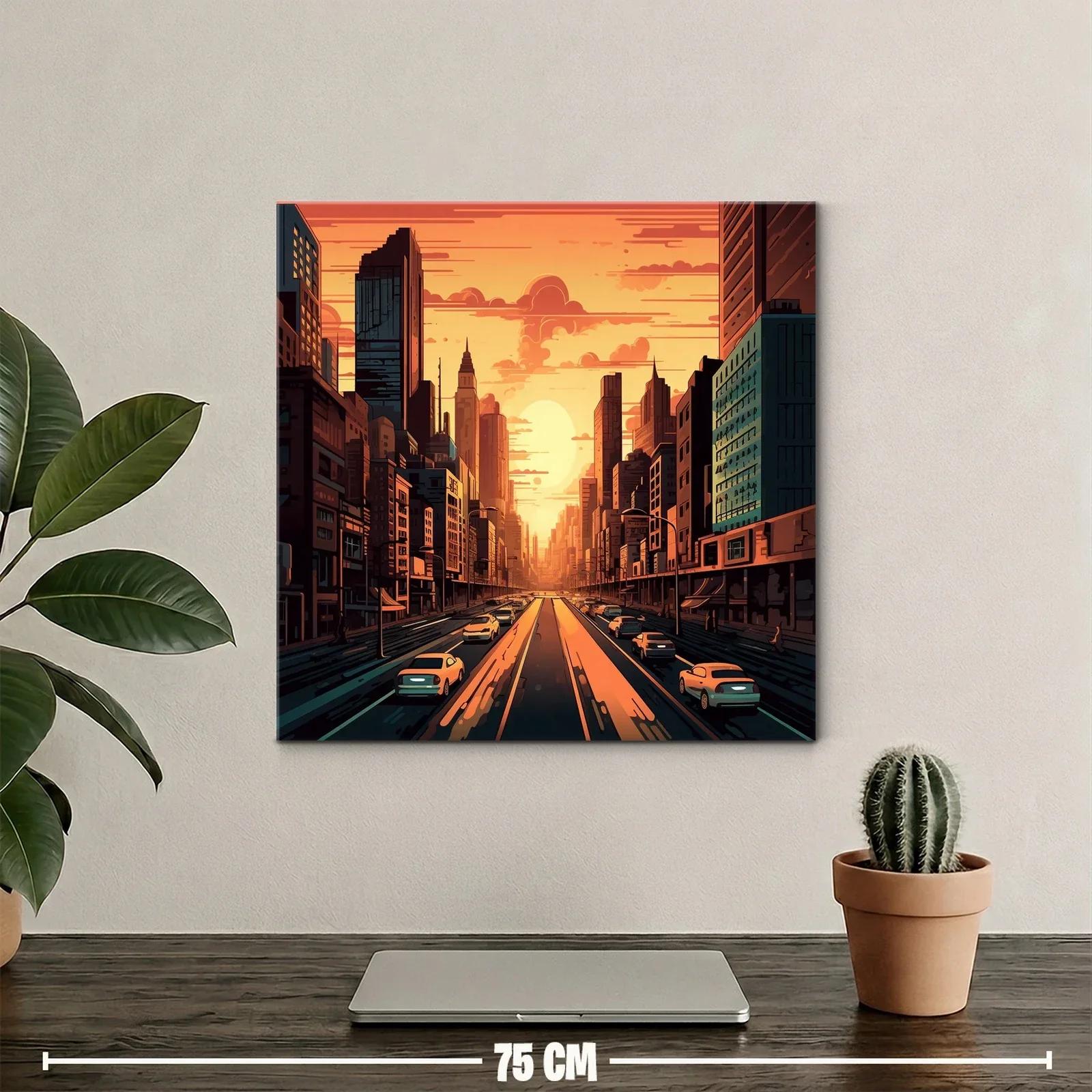 Atardecer urbano en ciudad con tráfico y rascacielos — miniatura 2