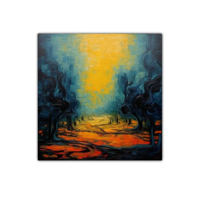 Paisaje abstracto con tonos cálidos y fríos en equilibrio