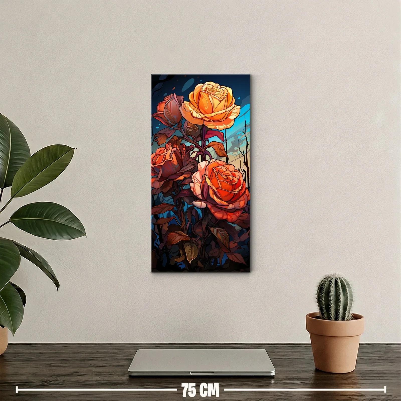 Cuadro de rosas naranjas con fondo azul intenso — miniatura 2