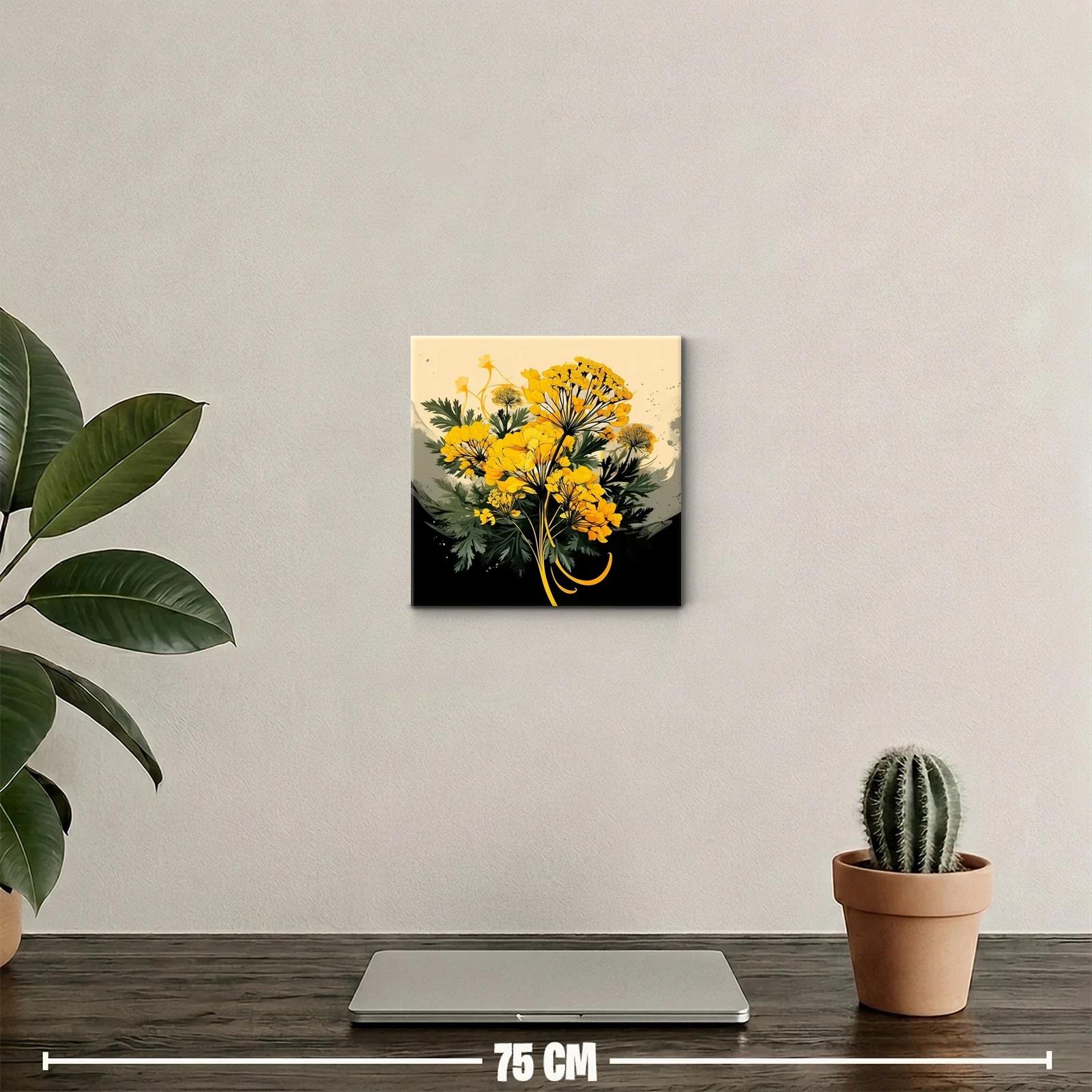 Cuadro con ramo de flores amarillas sobre fondo oscuro — miniatura 2