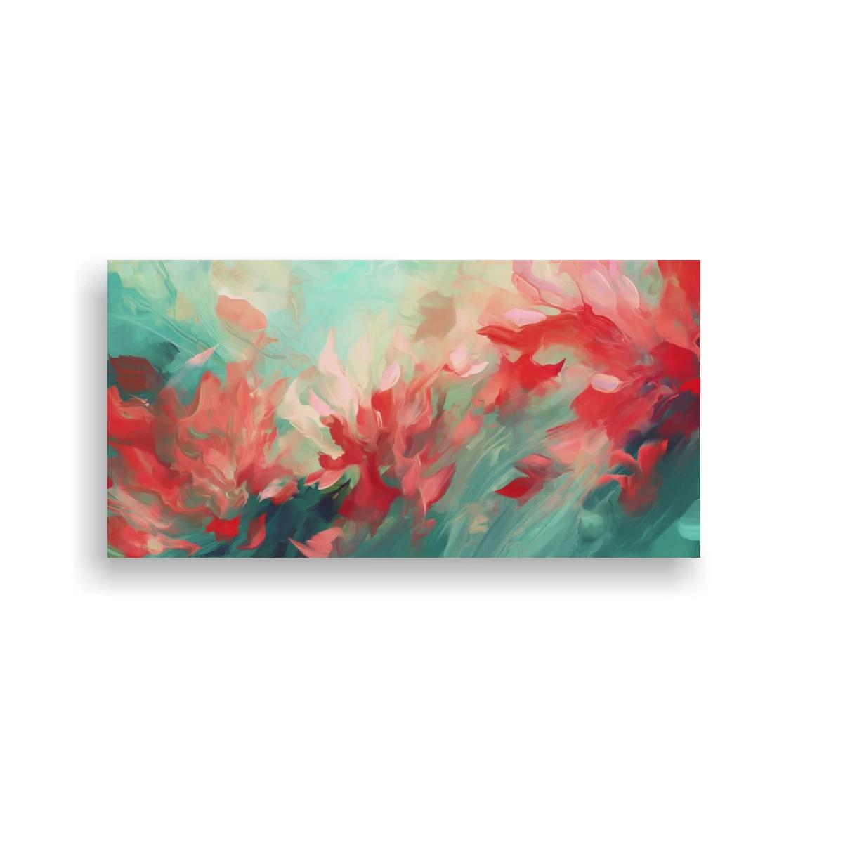 Cuadro flores abstractas coral con pinceladas fluidas
