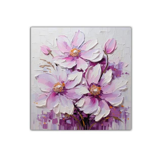 Cuadro decorativo con flores en tonos malva y blanco